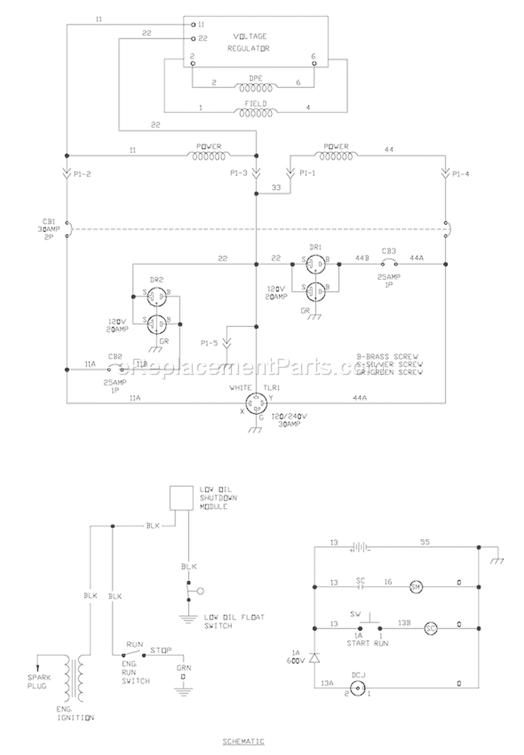 Page E Diagram and Parts List for 030385-0  Briggs and Stratton Generator